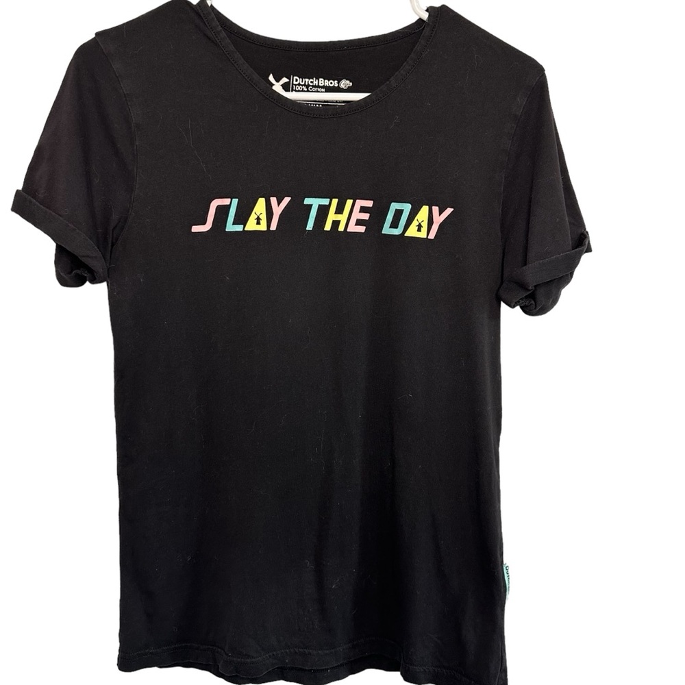 Dutch Bros Black w/Rainbow “Slay The Day” VINTAGE Medium+LARGE CUTE DB 1992